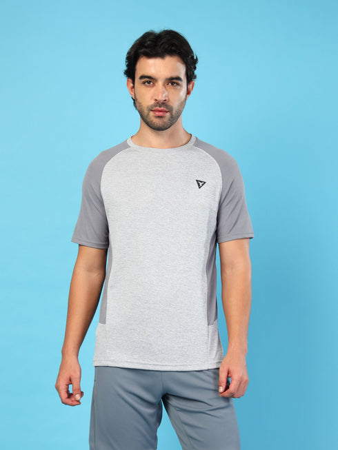 Men Solid Slim Fit Crew Neck T-shirt with DOUBLE COOL