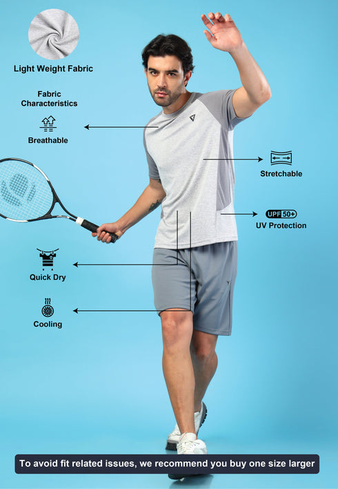 Men Solid Slim Fit Crew Neck T-shirt with DOUBLE COOL