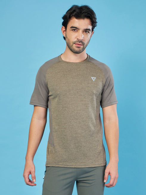 Men Solid Slim Fit Crew Neck T-shirt with DOUBLE COOL