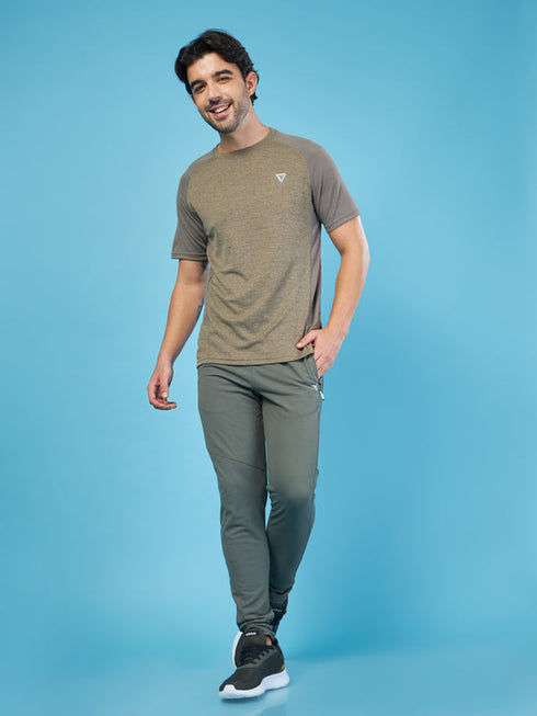 Men Solid Slim Fit Crew Neck T-shirt with DOUBLE COOL