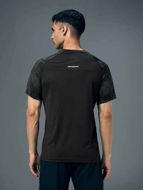Men Self Design Slim Fit Crew Neck T-shirt with DOUBLE COOL