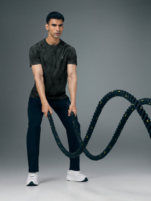 Men Self Design Slim Fit Crew Neck T-shirt with DOUBLE COOL