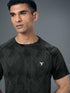 Men Self Design Slim Fit Crew Neck T-shirt with DOUBLE COOL