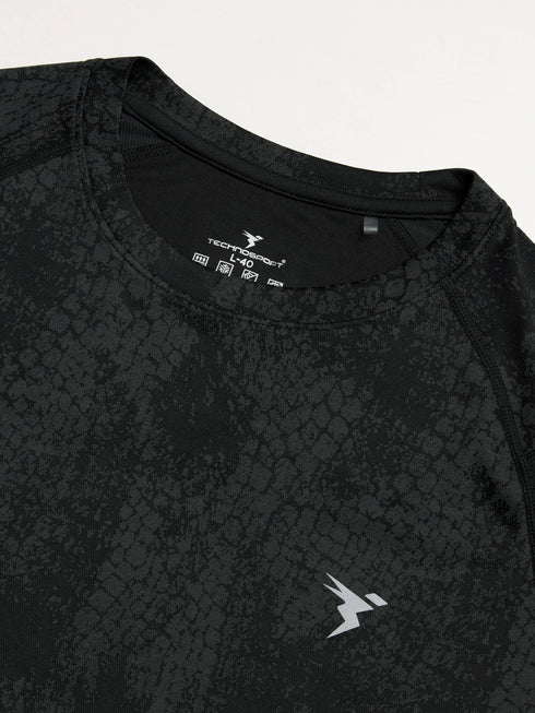 Men Self Design Slim Fit Crew Neck T-shirt with DOUBLE COOL
