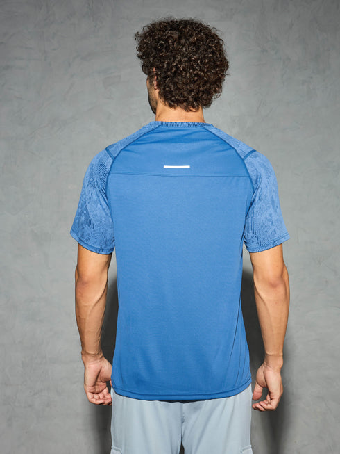 Men Self Design Slim Fit Crew Neck T-shirt with DOUBLE COOL