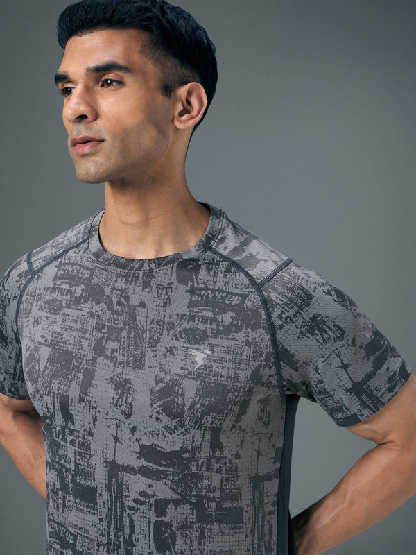 Men Self Design Slim Fit Crew Neck T-shirt with DOUBLE COOL