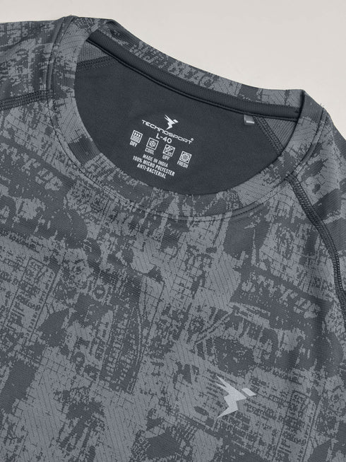 Men Self Design Slim Fit Crew Neck T-shirt with DOUBLE COOL