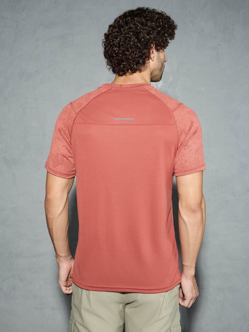 Men Self Design Slim Fit Crew Neck T-shirt with DOUBLE COOL