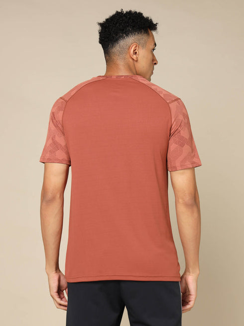 Men Self Design Slim Fit Crew Neck T-shirt with DOUBLE COOL