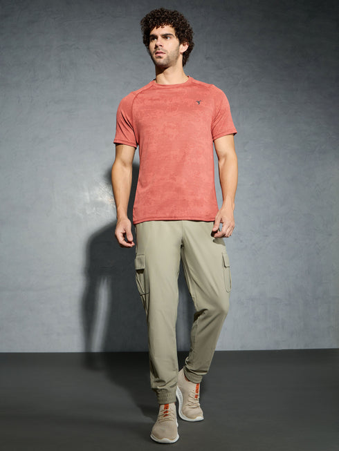 Men Self Design Slim Fit Crew Neck T-shirt with DOUBLE COOL