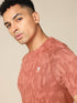 Men Self Design Slim Fit Crew Neck T-shirt with DOUBLE COOL