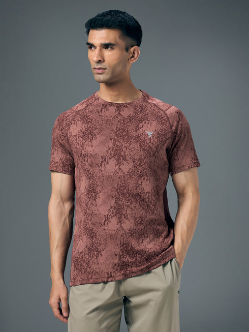 Men Self Design Slim Fit Crew Neck T-shirt with DOUBLE COOL