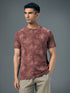 Men Self Design Slim Fit Crew Neck T-shirt with DOUBLE COOL