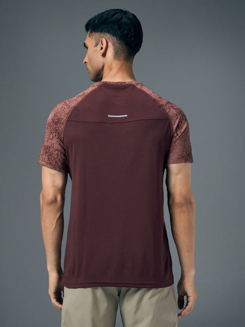 Men Self Design Slim Fit Crew Neck T-shirt with DOUBLE COOL
