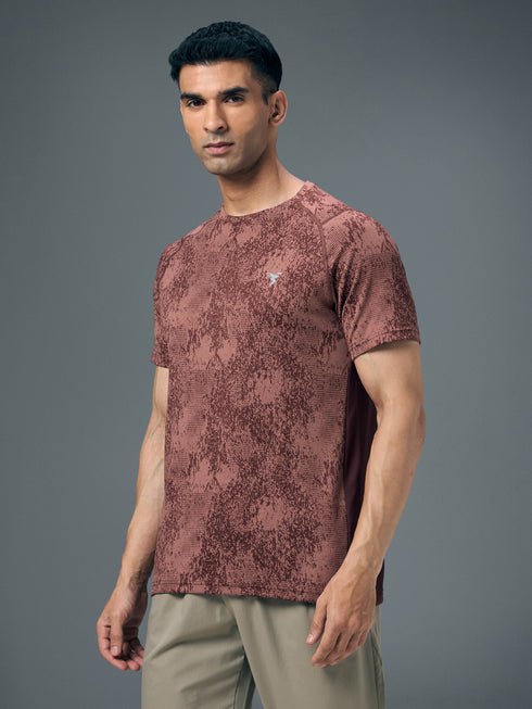 Men Self Design Slim Fit Crew Neck T-shirt with DOUBLE COOL