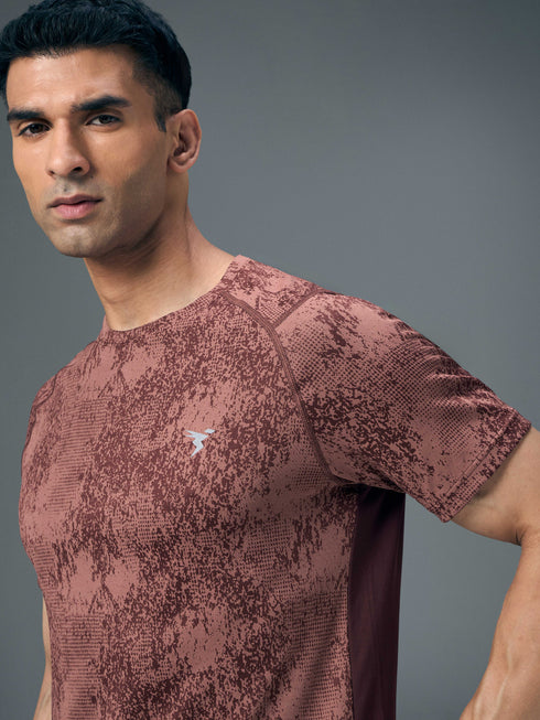Men Self Design Slim Fit Crew Neck T-shirt with DOUBLE COOL