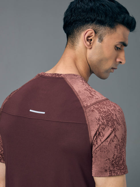 Men Self Design Slim Fit Crew Neck T-shirt with DOUBLE COOL