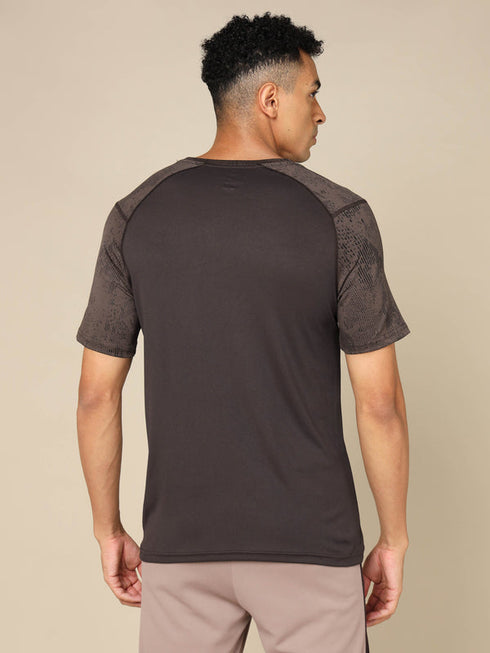 Men Self Design Slim Fit Crew Neck T-shirt with DOUBLE COOL
