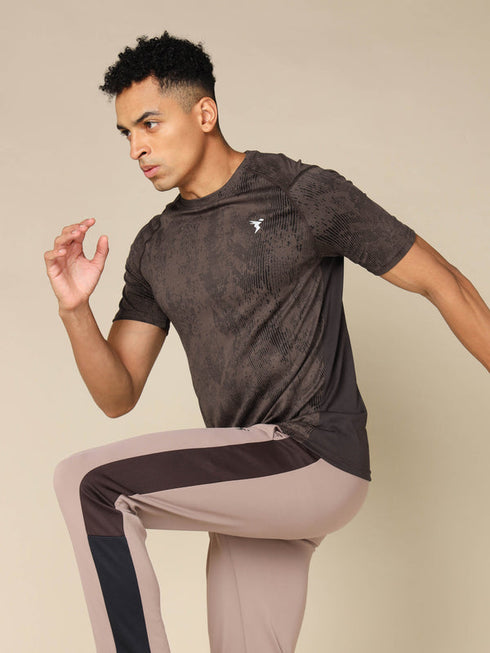 Men Self Design Slim Fit Crew Neck T-shirt with DOUBLE COOL