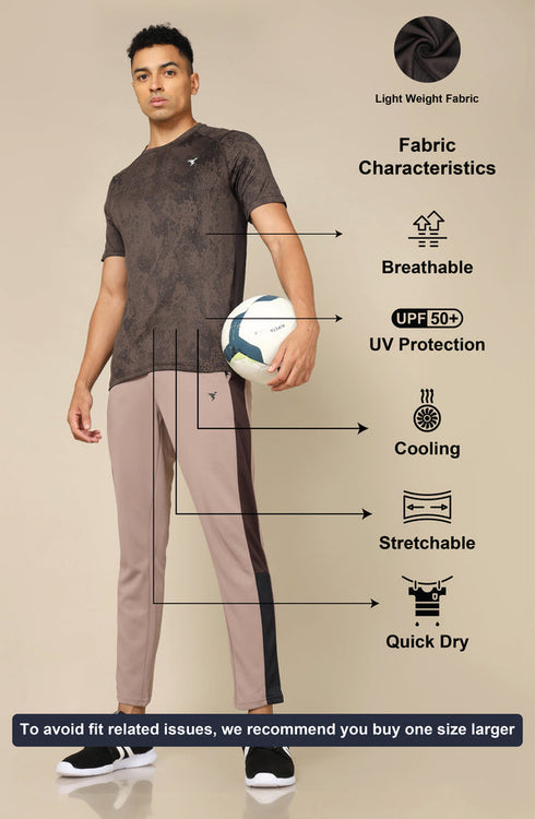 Men Self Design Slim Fit Crew Neck T-shirt with DOUBLE COOL