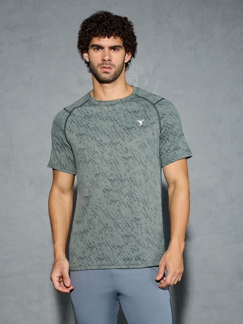 Men Self Design Slim Fit Crew Neck T-shirt with DOUBLE COOL