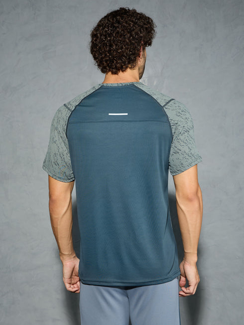 Men Self Design Slim Fit Crew Neck T-shirt with DOUBLE COOL