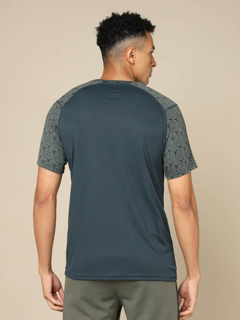 Men Self Design Slim Fit Crew Neck T-shirt with DOUBLE COOL