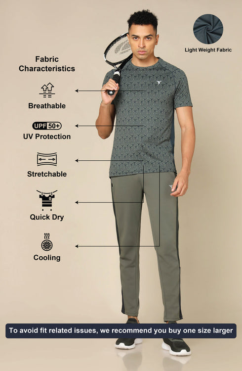 Men Self Design Slim Fit Crew Neck T-shirt with DOUBLE COOL