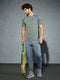 Men Self Design Slim Fit Crew Neck T-shirt with DOUBLE COOL