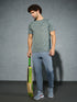 Men Self Design Slim Fit Crew Neck T-shirt with DOUBLE COOL
