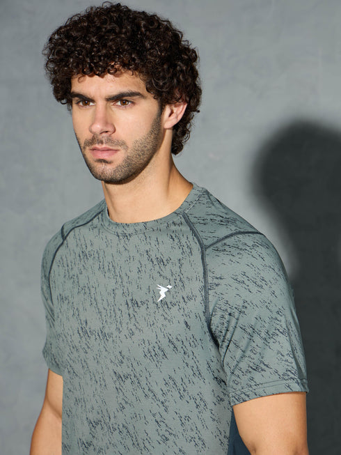 Men Self Design Slim Fit Crew Neck T-shirt with DOUBLE COOL