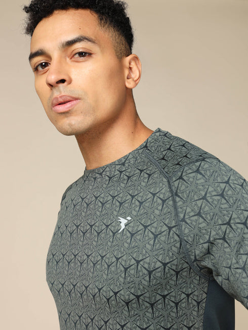 Men Self Design Slim Fit Crew Neck T-shirt with DOUBLE COOL