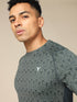 Men Self Design Slim Fit Crew Neck T-shirt with DOUBLE COOL
