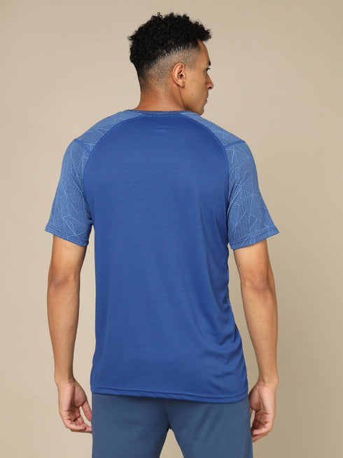 Men Self Design Slim Fit Crew Neck T-shirt with DOUBLE COOL