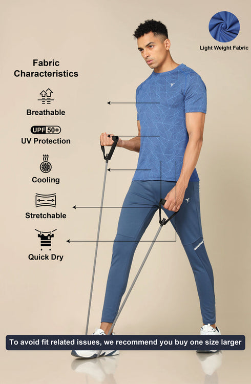 Men Self Design Slim Fit Crew Neck T-shirt with DOUBLE COOL