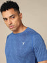 Men Self Design Slim Fit Crew Neck T-shirt with DOUBLE COOL