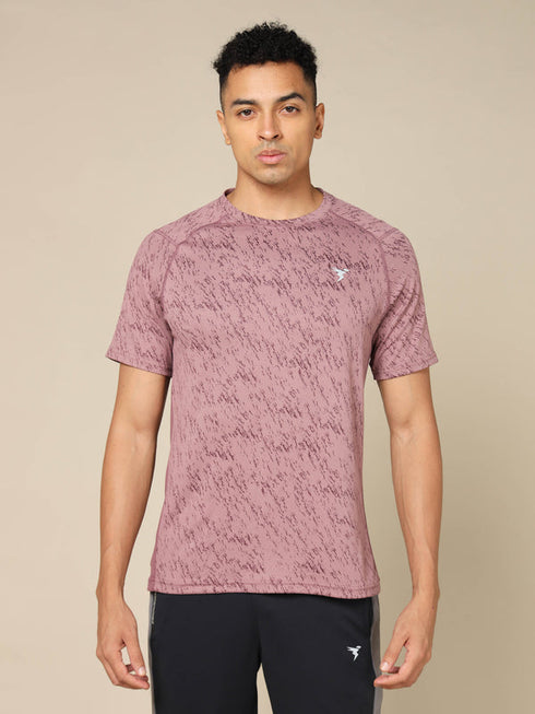 Men Self Design Slim Fit Crew Neck T-shirt with DOUBLE COOL