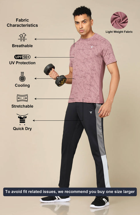 Men Self Design Slim Fit Crew Neck T-shirt with DOUBLE COOL
