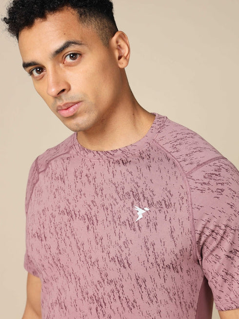 Men Self Design Slim Fit Crew Neck T-shirt with DOUBLE COOL