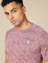 Men Self Design Slim Fit Crew Neck T-shirt with DOUBLE COOL