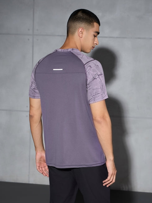 Men Self Design Slim Fit Crew Neck T-shirt with DOUBLE COOL