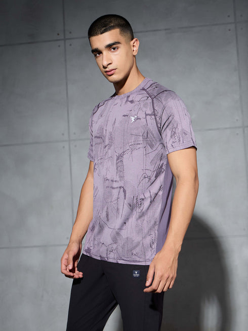 Men Self Design Slim Fit Crew Neck T-shirt with DOUBLE COOL