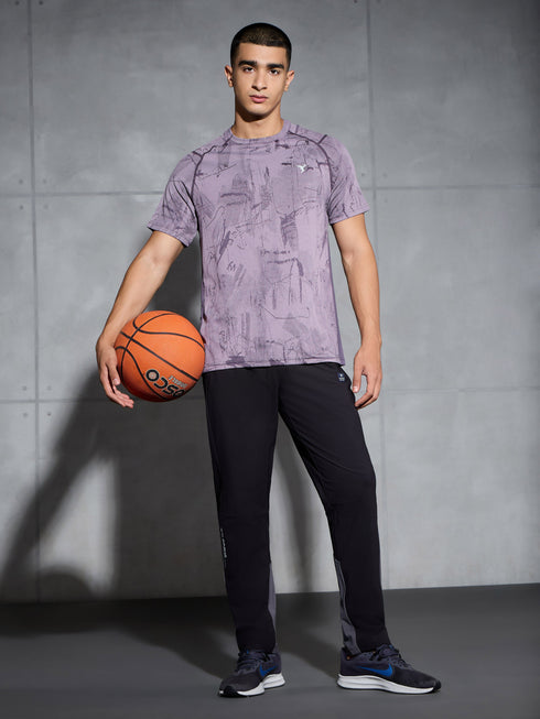 Men Self Design Slim Fit Crew Neck T-shirt with DOUBLE COOL