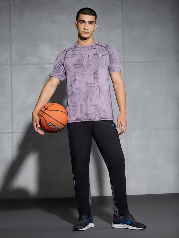 Men Self Design Slim Fit Crew Neck T-shirt with DOUBLE COOL