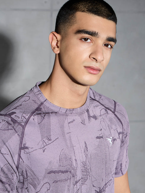 Men Self Design Slim Fit Crew Neck T-shirt with DOUBLE COOL