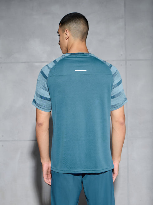 Men Self Design Slim Fit Crew Neck T-shirt with DOUBLE COOL