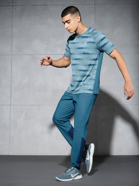 Men Self Design Slim Fit Crew Neck T-shirt with DOUBLE COOL