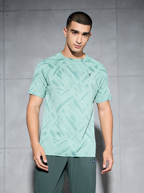 Men Self Design Slim Fit Crew Neck T-shirt with DOUBLE COOL