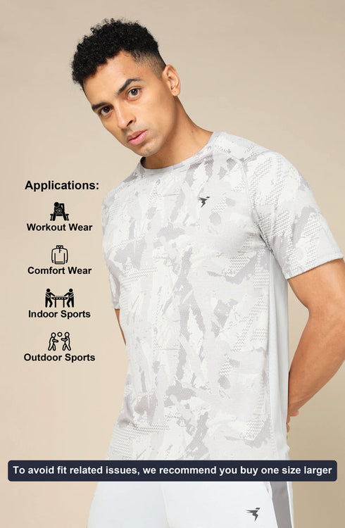 Men Self Design Slim Fit Crew Neck T-shirt with DOUBLE COOL
