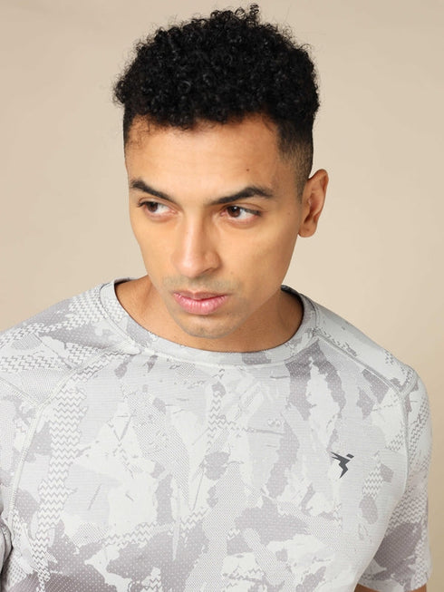 Men Self Design Slim Fit Crew Neck T-shirt with DOUBLE COOL